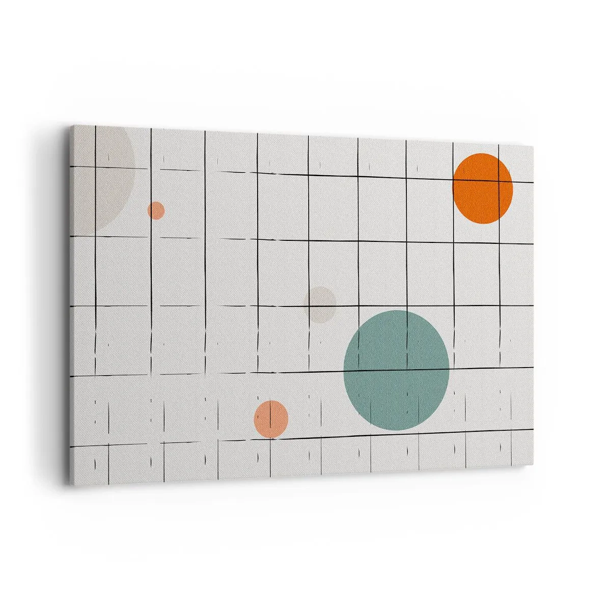 Impression sur toile - Image sur toile - Cercles colorés abstraits sur un fond de grille géométrique - 120x80cm - Piégé. Nous ou eux ? - Décoration murale moderne pour le salon et la chambre ARTTOR