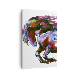 Impression sur toile - Image sur toile - Un cheval aux couleurs abstraites dynamiques symbolisant la liberté - 80x120cm - Dans le ravissement - Décoration murale moderne pour le salon et la chambre ARTTOR
