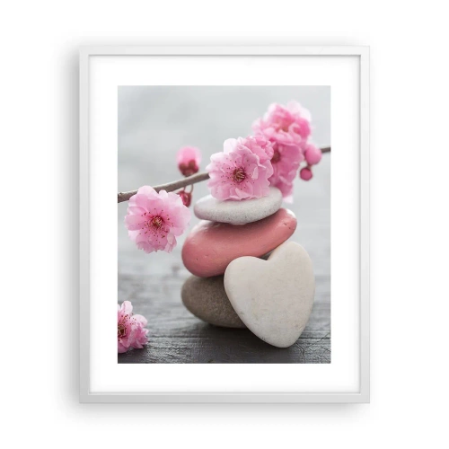 Affiche dans un cadre blanc - Poster - Le bonheur avec une fleur de cerisier - 40x50 cm