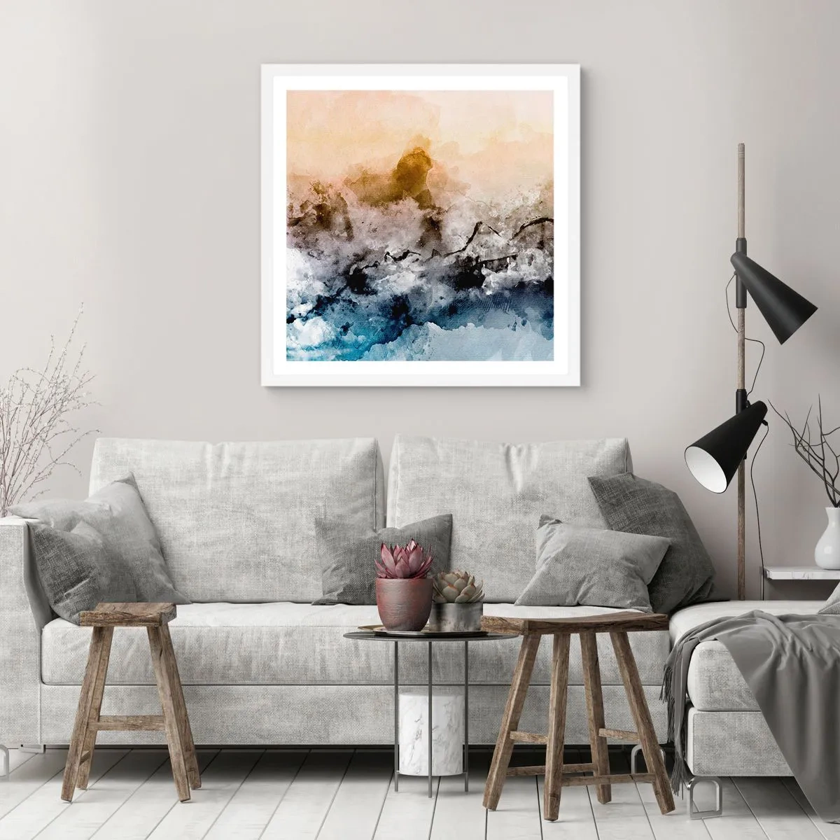 Affiche dans un cadre blanc - Poster - Noyé dans un nuage de brouillard - 40x40 cm