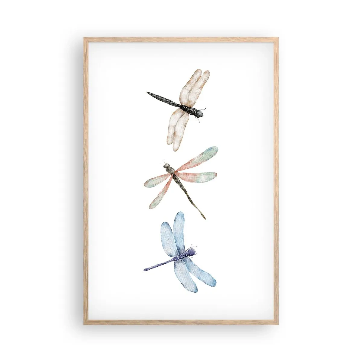 Affiche dans un chêne clair - Poster - Libellules en apesanteur - 61x91 cm
