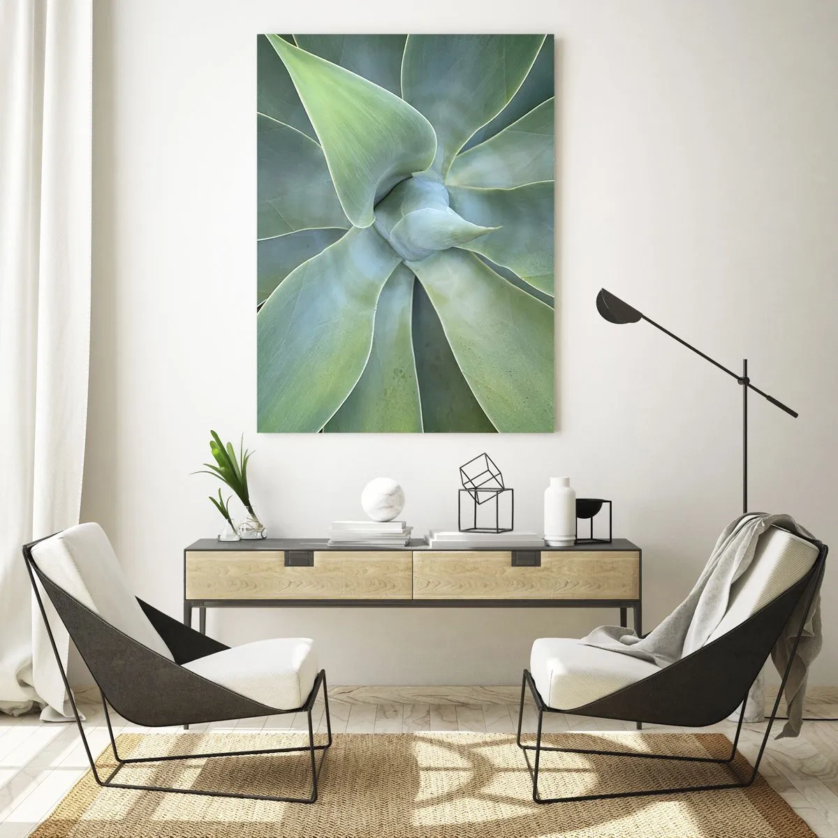 Impression sur verre - Image sur verre - Feuilles d'agave subtiles dans des tons verts - 70x100cm - La naissance de la verdure - Décoration murale moderne pour le salon et la chambre ARTTOR