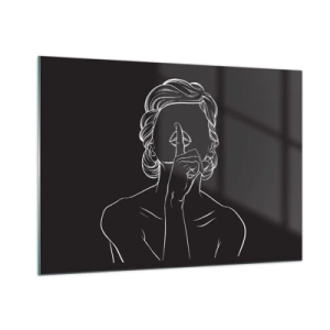 Impression sur verre - Image sur verre - Une silhouette minimaliste d'une femme faisant un geste de silence. - 100x70cm - La beauté s'épanouit en silence - Décoration murale moderne pour le salon et la chambre ARTTOR