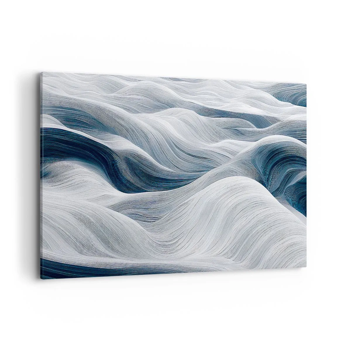 Impression sur toile - Image sur toile - Lignes ondulées dans des tons de bleu et de blanc - 120x80cm - Vagues blanches et bleues - Décoration murale moderne pour le salon et la chambre ARTTOR