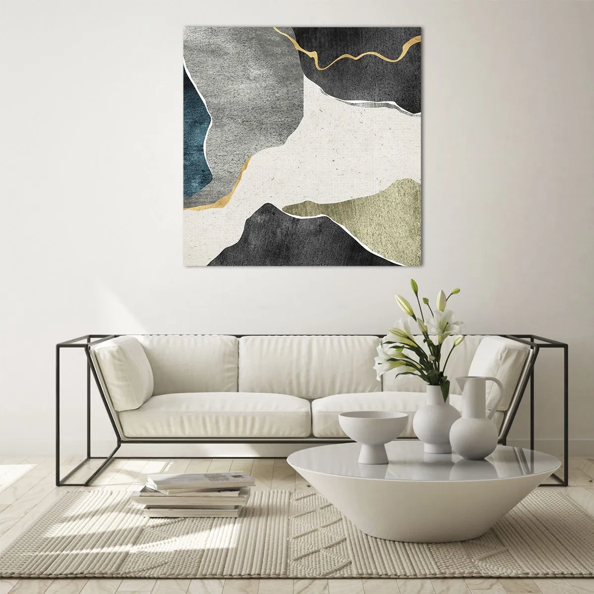 Impression sur verre - Image sur verre - Composition mosaïque avec un fil d'or - 40x40 cm