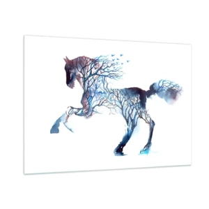 Impression sur verre - Image sur verre - Illustration d'un cheval avec des branches à la place d'un corps - 100x70cm - Comme si la forêt avait bougé - Décoration murale moderne pour le salon et la chambre ARTTOR