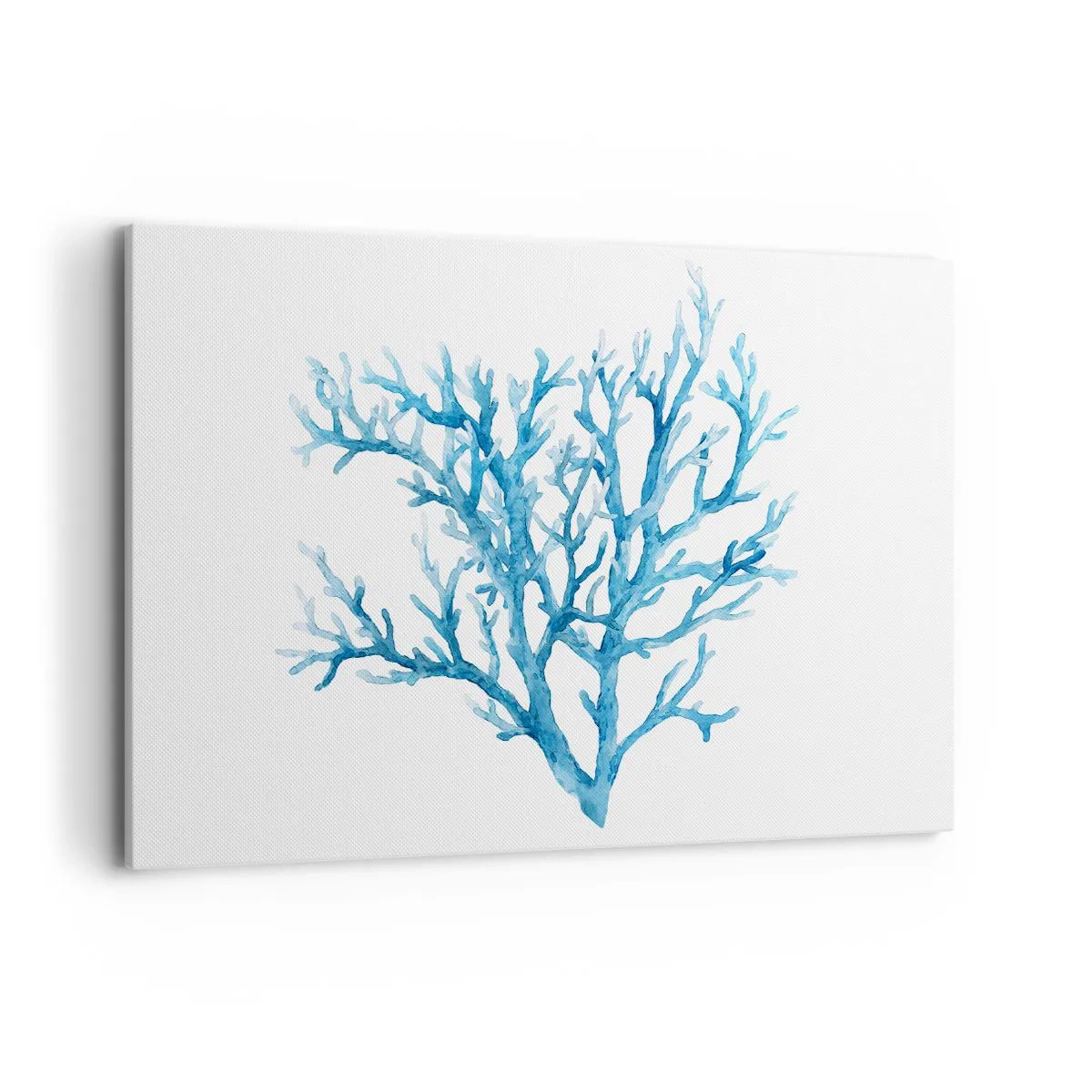 Impression sur toile - Image sur toile - Corail bleu sur fond blanc avec une touche minimaliste - 100x70cm - Filigrane nautique - Décoration murale moderne pour le salon et la chambre ARTTOR