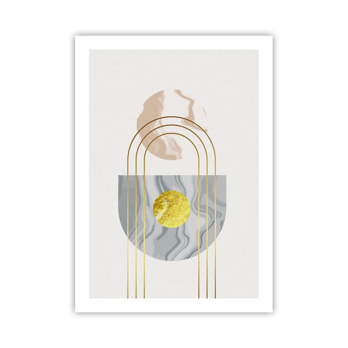 Affiche - Poster - Motifs géométriques avec des éléments dorés sur fond clair - 50x70cm - Clareté et brillance - Décoration murale moderne pour le salon et la chambre ARTTOR