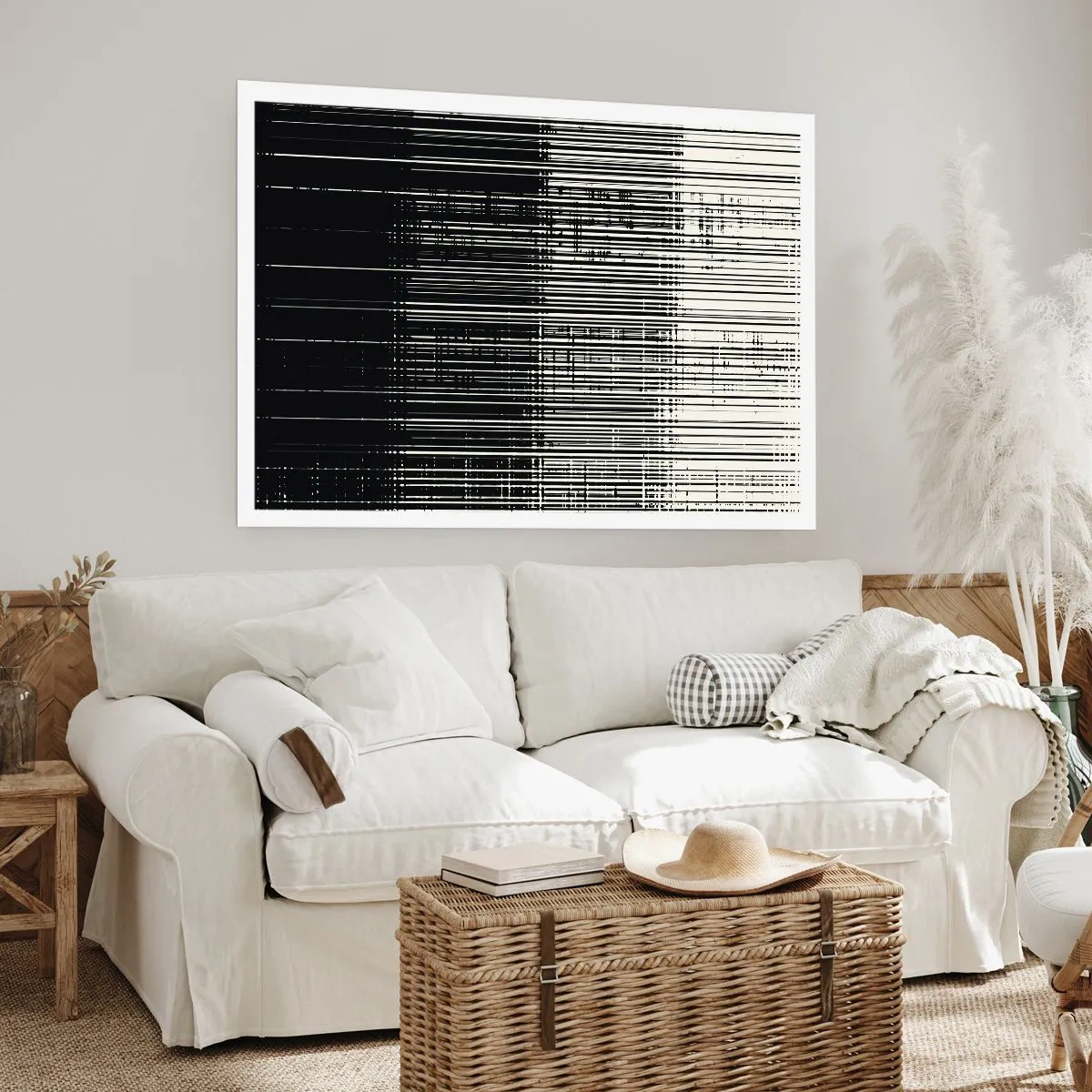 Affiche - Poster - Composition abstraite de lignes en noir et blanc contrastés - 100x70cm - Ondes et vibrations - Décoration murale moderne pour le salon et la chambre ARTTOR