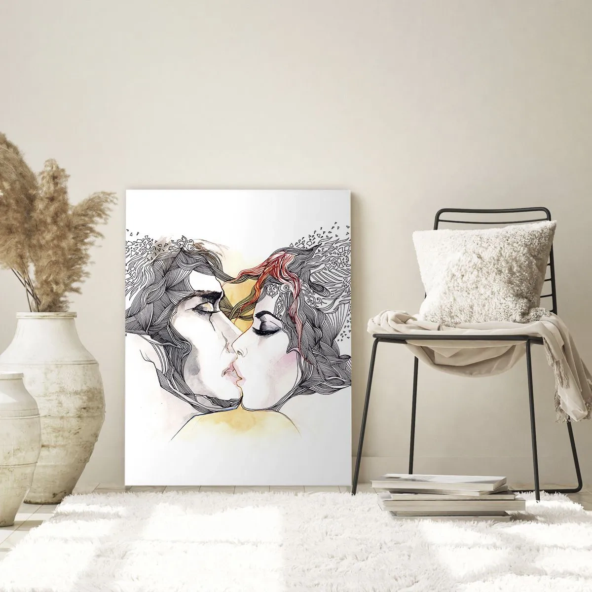 Impression sur verre - Image sur verre - Couple abstrait s'embrassant avec des motifs artistiques - 50x70cm - Le monde n'existe pas - Décoration murale moderne pour le salon et la chambre ARTTOR