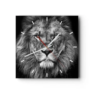 Horloge murale - Pendule murale - Portrait d'un lion majestueux en noir et blanc - 30x30cm - En vêtement de sacre - Décoration murale moderne pour le salon et la chambre ARTTOR