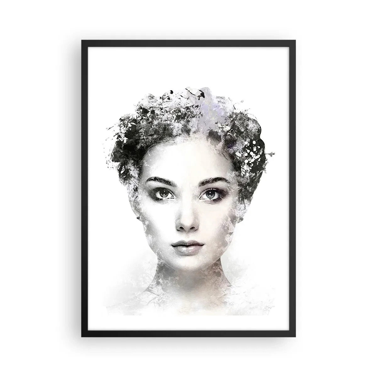 Affiche dans un cadre noir - Poster - Portrait artistique d'une femme avec des éléments abstraits - 50x70cm - Un portrait extrêmement stylé - Décoration murale moderne pour le salon et la chambre ARTTOR