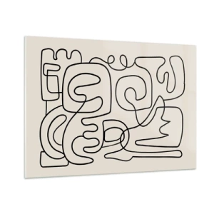 Impression sur verre - Image sur verre - Des lignes abstraites noires forment un motif complexe sur fond beige - 100x70cm - Suivez les indices - Décoration murale moderne pour le salon et la chambre ARTTOR