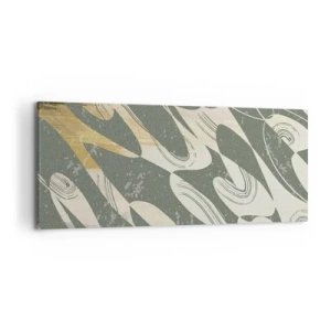 Impression sur toile - Image sur toile - Formes dynamiques dans des tons de vert et d'or - 120x50cm - Abstraction rythmique - Décoration murale moderne pour le salon et la chambre ARTTOR