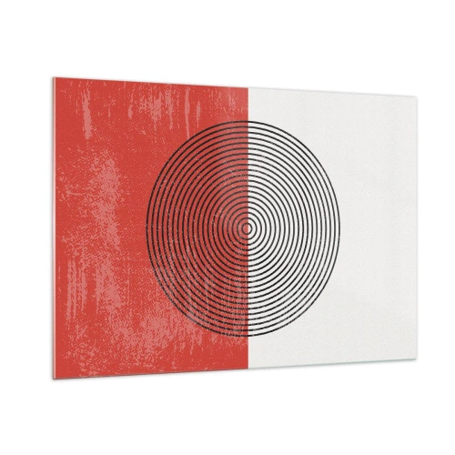 Impression sur verre - Image sur verre - Motif géométrique avec un cercle sur fond rouge et blanc - 100x70cm - Dans le mille - Décoration murale moderne pour le salon et la chambre ARTTOR