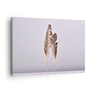 Impression sur toile - Image sur toile - Plumes délicates sur fond clair dans un style minimaliste - 70x50cm - Face au néant - Décoration murale moderne pour le salon et la chambre ARTTOR