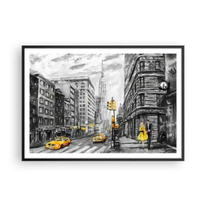 Affiche dans un cadre noir - Poster - Rue de New York aux accents jaunes - 100x70cm - Une histoire new-yorkaise - Décoration murale moderne pour le salon et la chambre ARTTOR