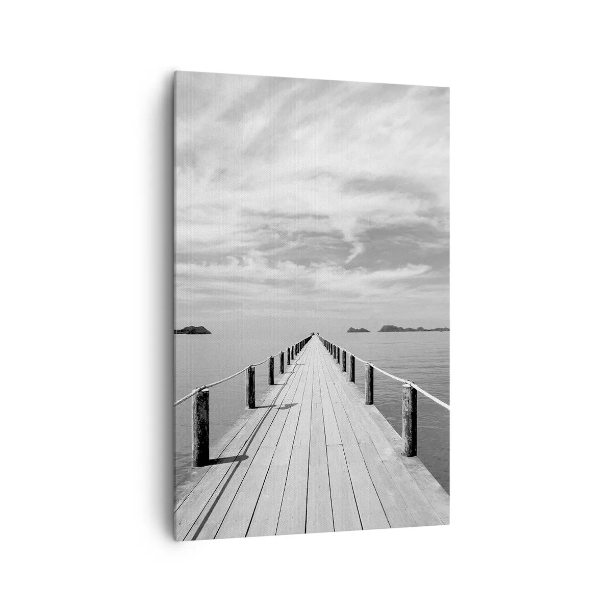 Impression sur toile - Image sur toile - Une jetée en bois menant au loin sur une mer calme - 80x120cm - Et peut-être un voyage... - Décoration murale moderne pour le salon et la chambre ARTTOR