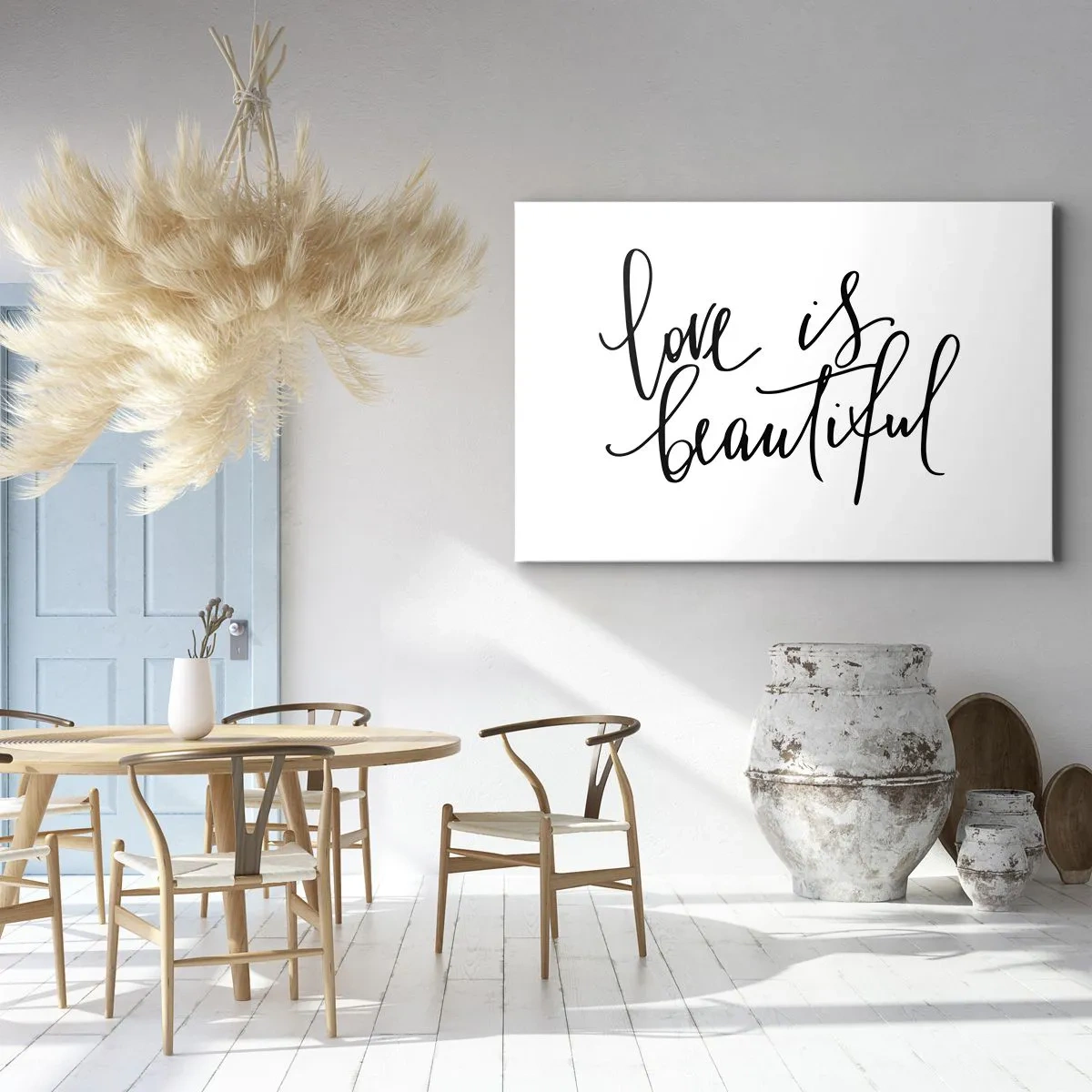 Impression sur toile - Image sur toile - Inscription noire « l'amour est beau » sur fond blanc - 120x80cm - Lire et répéter - Décoration murale moderne pour le salon et la chambre ARTTOR