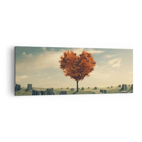 Impression sur toile - Image sur toile - Un arbre en forme de cœur dans un champ de souches, symbole d'espoir - 140x50cm - Il y a toujours de l'espoir - Décoration murale moderne pour le salon et la chambre ARTTOR