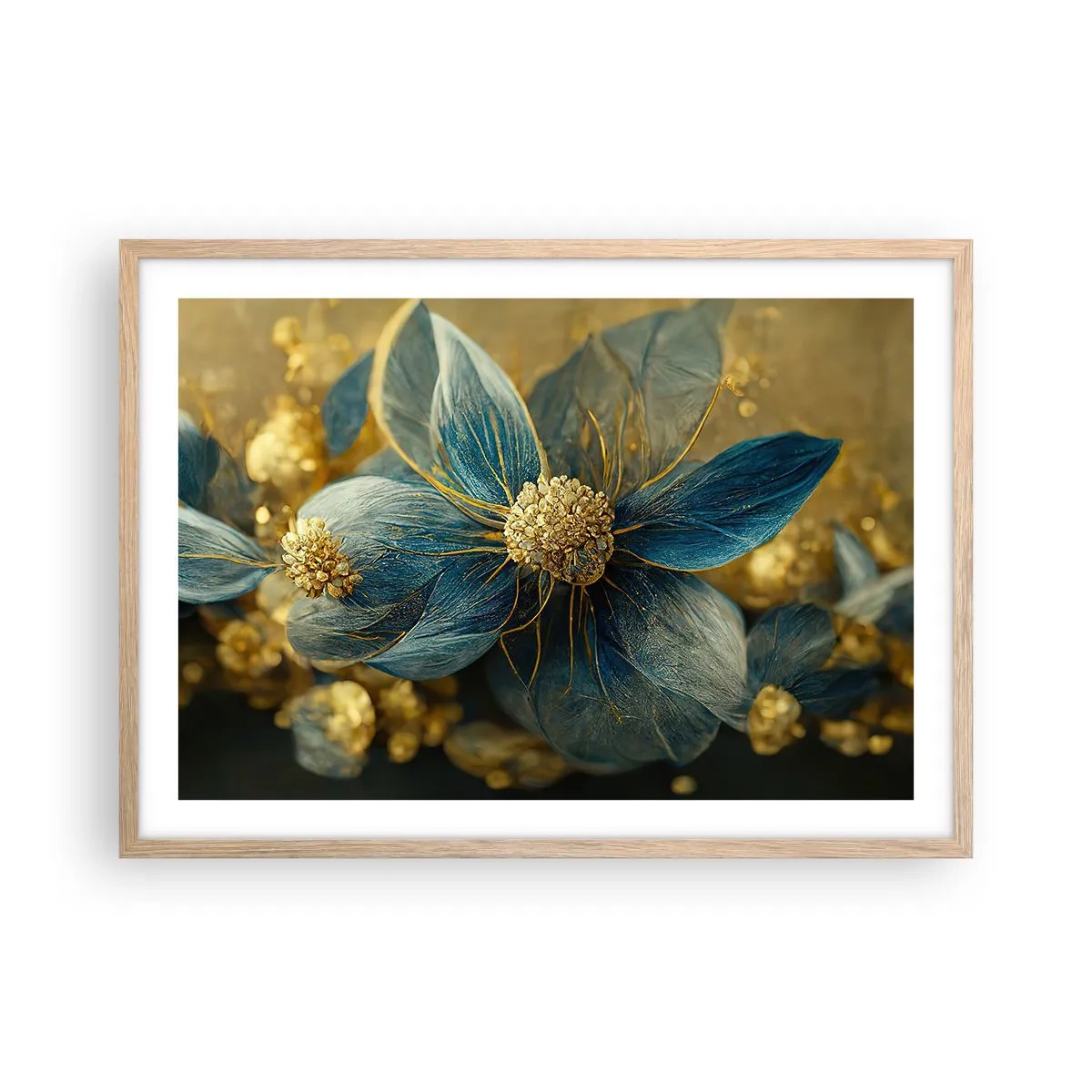 Affiche dans un chêne clair - Poster - Fleurir avec de l'or - 70x50 cm
