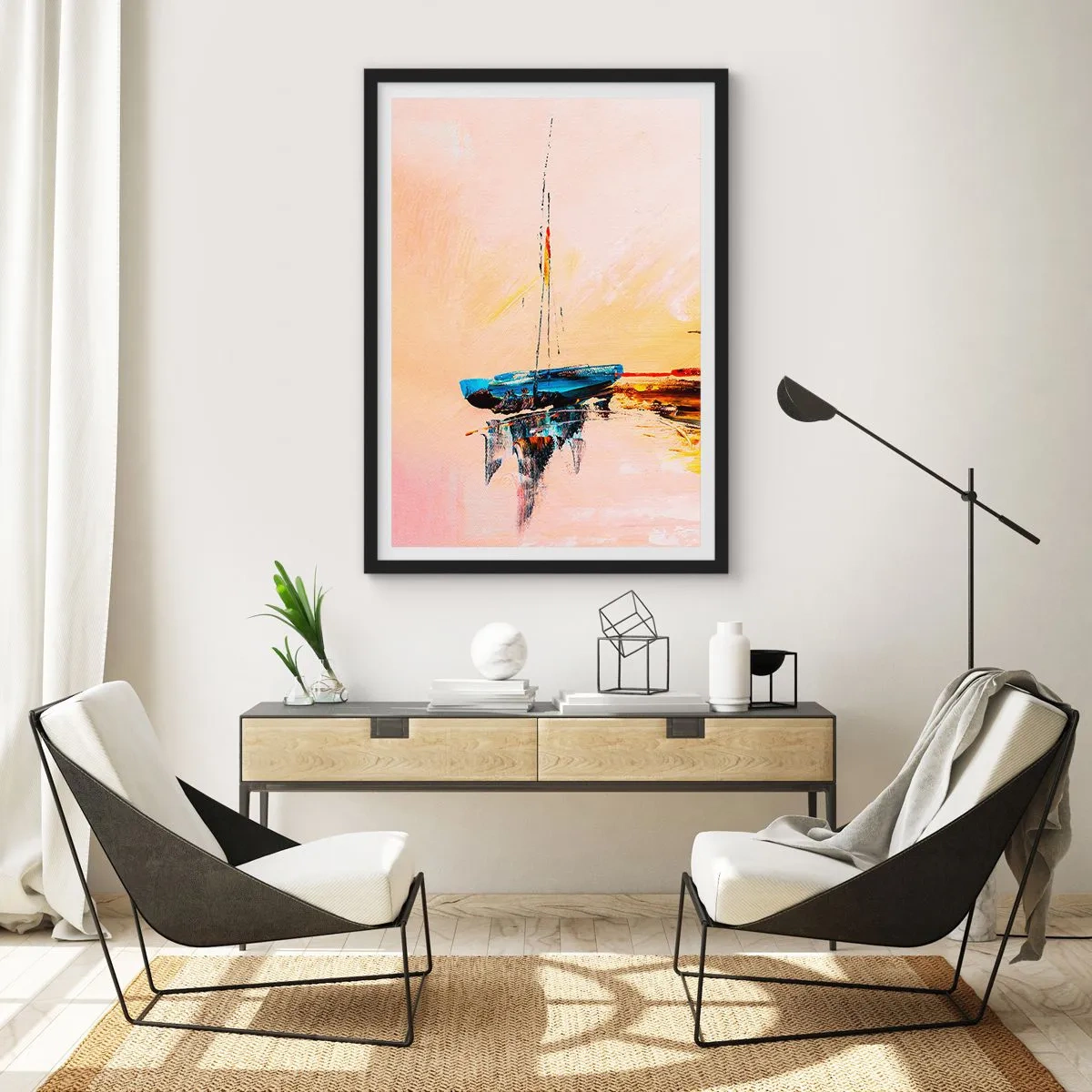 Affiche dans un cadre noir - Poster - Soirée à la marina - 40x50 cm