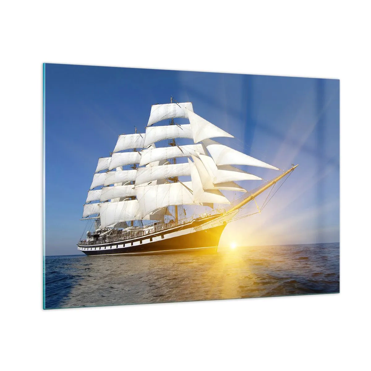 Impression sur verre - Image sur verre - Un voilier illuminé par les rayons du soleil en pleine mer - 100x70cm - Leur temps ne passera jamais - Décoration murale moderne pour le salon et la chambre ARTTOR