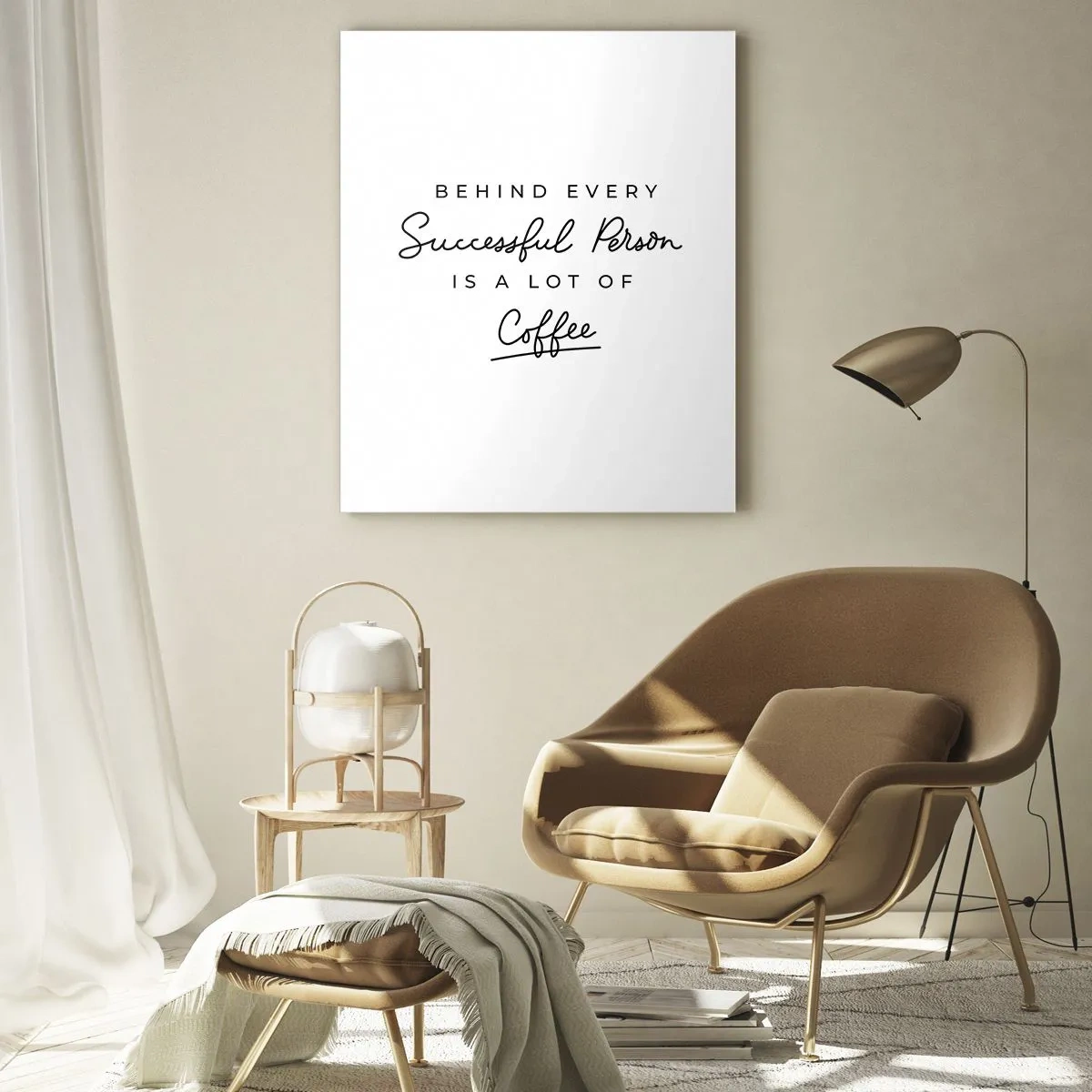 Impression sur verre - Image sur verre - Une citation minimaliste sur le succès et le café sur fond blanc. - 80x120cm - Secret du succès - Décoration murale moderne pour le salon et la chambre ARTTOR