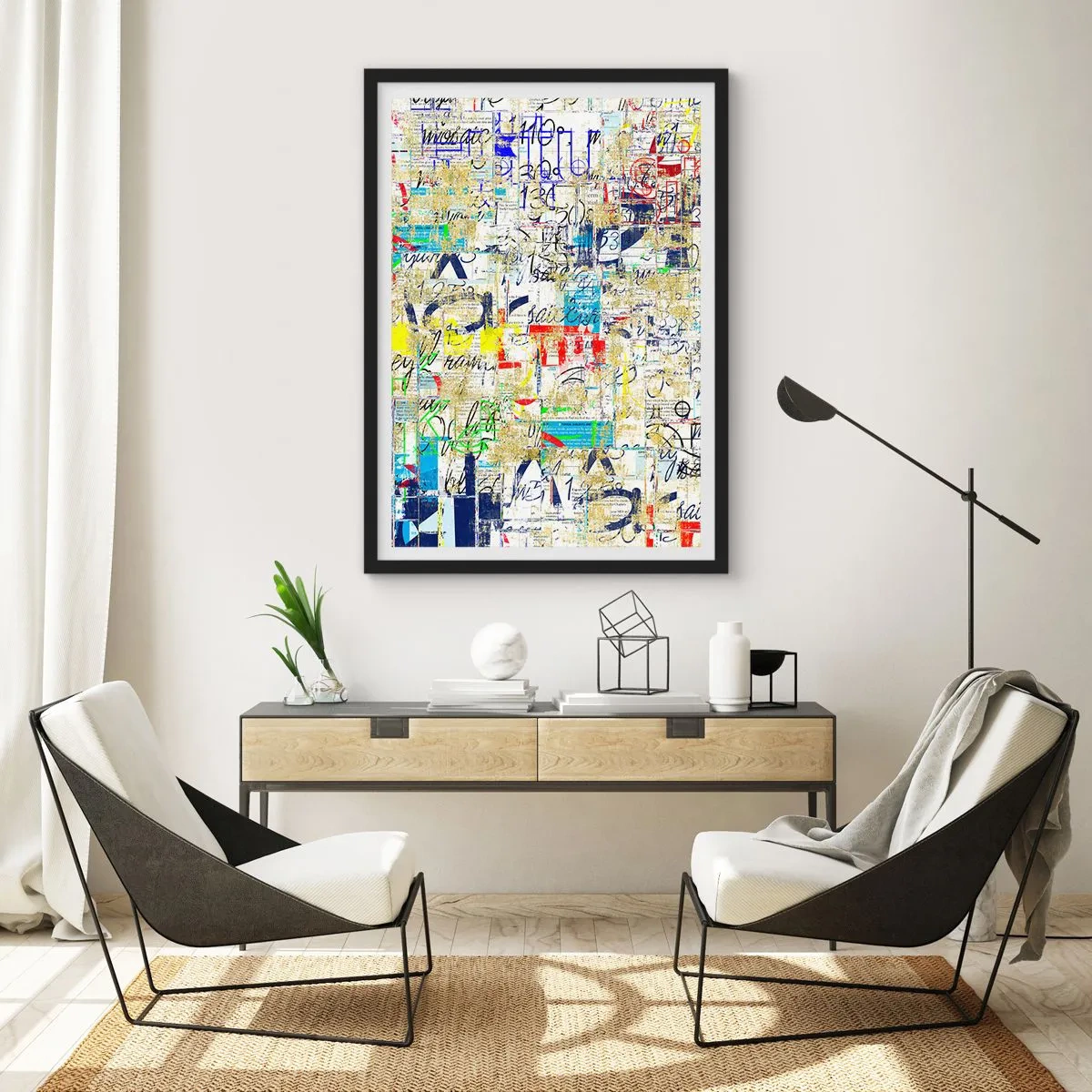 Affiche dans un cadre noir - Poster - Composition abstraite aux couleurs vives - 50x70cm - Ca fait juste plaisir aux yeux - Décoration murale moderne pour le salon et la chambre ARTTOR