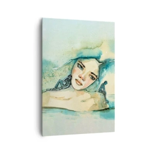 Impression sur toile - Image sur toile - Aquarelle d'un visage de femme avec un motif réfléchissant - 70x100cm - Suis-je bleu? - Décoration murale moderne pour le salon et la chambre ARTTOR