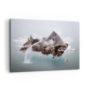 Impression sur toile - Image sur toile - Une montagne surréaliste flottant dans les nuages avec une cascade - 100x70cm - L'oeil du surréaliste - Décoration murale moderne pour le salon et la chambre ARTTOR