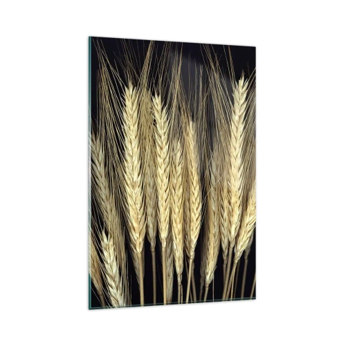 Impression sur verre - Image sur verre - Épis de blé sur fond noir dans un style rustique - 80x120cm - Magie rustique - Décoration murale moderne pour le salon et la chambre ARTTOR
