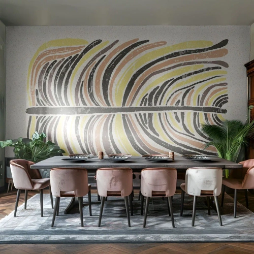Papier Peint Photo Premium Sand - Feuille stylisée dans les tons de marron, olive et jaune - 100x70cm - Abstraction pleine de vie - Décoration murale moderne pour le salon et la chambre ARTTOR