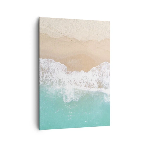 Impression sur toile - Image sur toile - Vue plongeante sur une plage aux eaux turquoise et aux vagues douces - 50x70cm - Caresse de l'océan - Décoration murale moderne pour le salon et la chambre ARTTOR