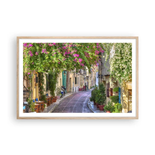 Affiche dans un chêne clair - Poster - Allée fleurie - 91x61 cm