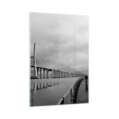 Impression sur verre - Image sur verre - Un pont dans un paysage monochrome avec un cycliste - 50x70cm - A tous ceux qui lui sont important - Décoration murale moderne pour le salon et la chambre ARTTOR