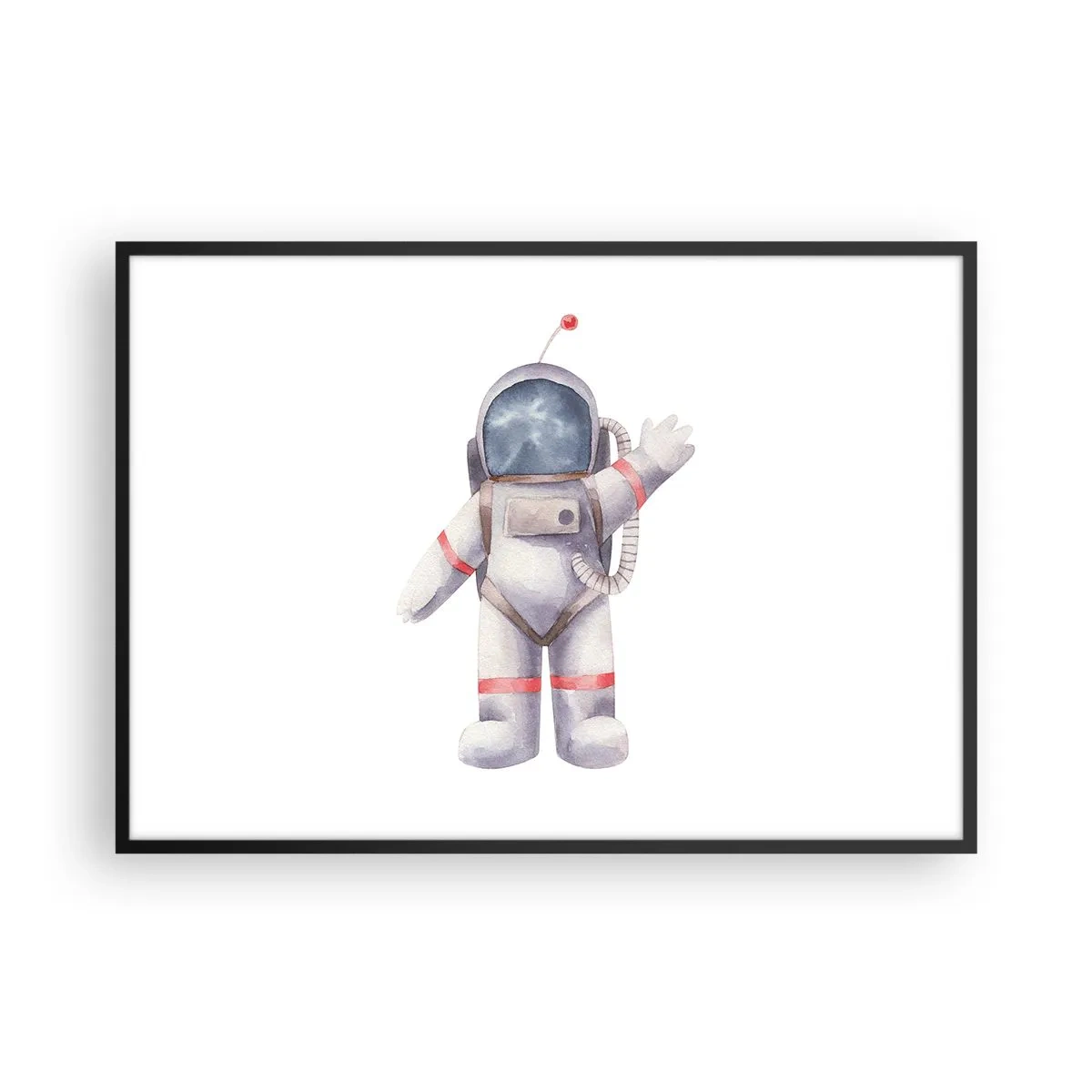 Affiche dans un cadre noir - Poster - Astronaute de style aquarelle sur fond blanc - 100x70cm - C'est tout pour le moment! - Décoration murale moderne pour le salon et la chambre ARTTOR