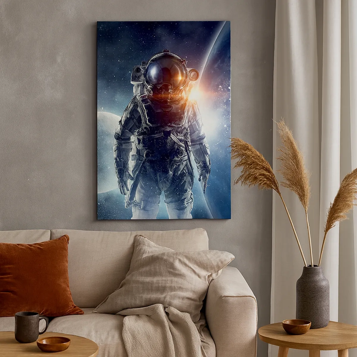Impression sur toile - Image sur toile - Astronaute avec en arrière-plan l'espace et la planète Terre - 50x70cm - Aventure spatiale - Décoration murale moderne pour le salon et la chambre ARTTOR
