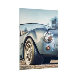 Impression sur verre - Image sur verre - Une voiture de sport avec des montagnes en arrière-plan - 50x70cm - Ce qui compte c'est le style - Décoration murale moderne pour le salon et la chambre ARTTOR