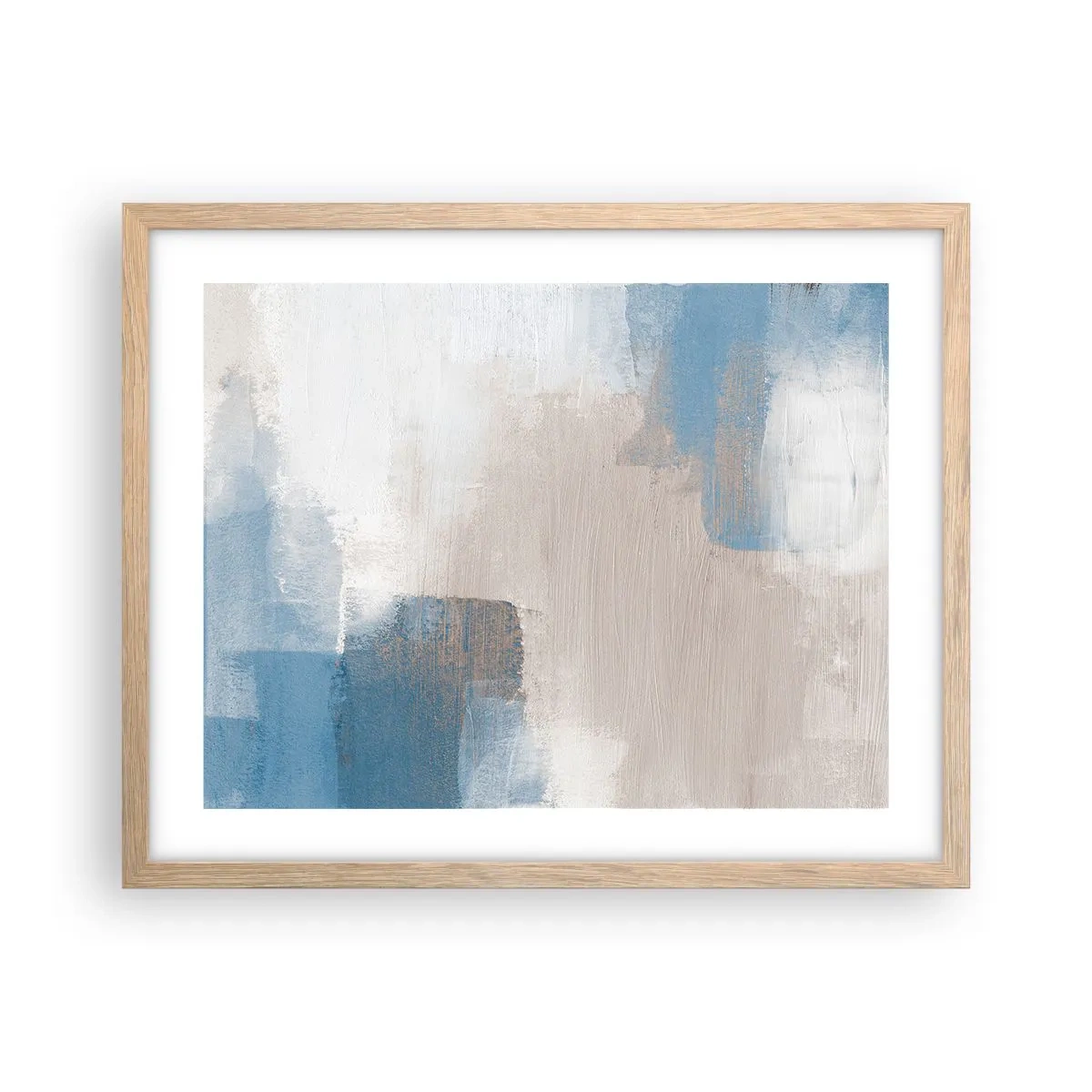 Affiche dans un chêne clair - Poster - Abstraction rose derrière un rideau de bleu - 50x40 cm