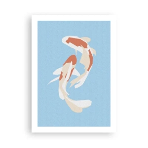 Affiche - Poster - Deux poissons koi nageant en harmonie - 50x70cm - Natation synchronisée spontanée - Décoration murale moderne pour le salon et la chambre ARTTOR