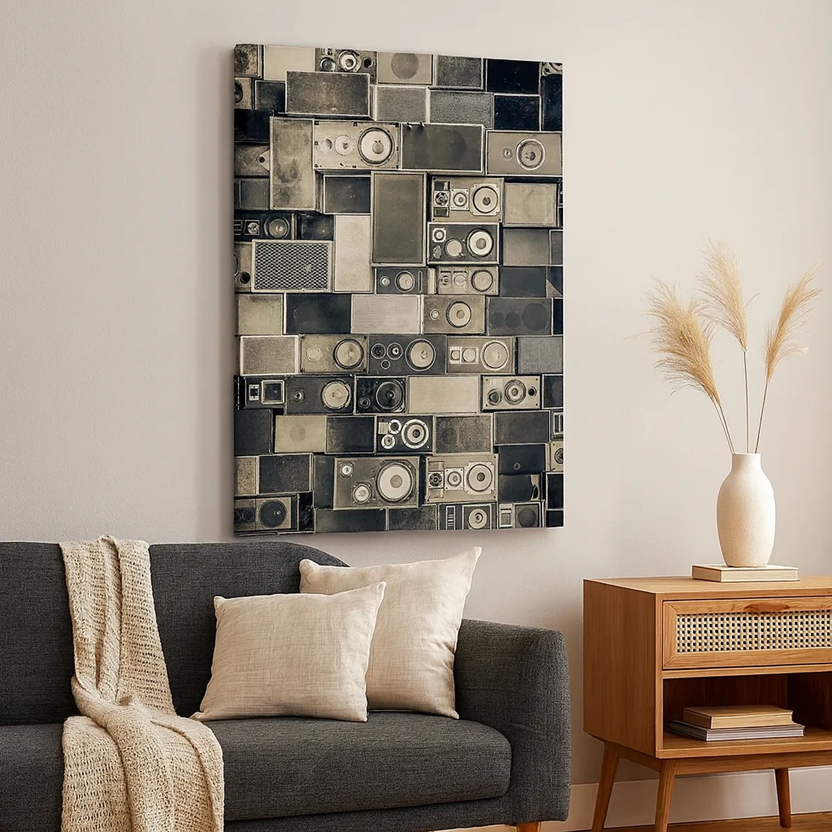 Impression sur toile - Image sur toile - Collection d'enceintes de style rétro - 50x70cm - Tout va bien - Décoration murale moderne pour le salon et la chambre ARTTOR