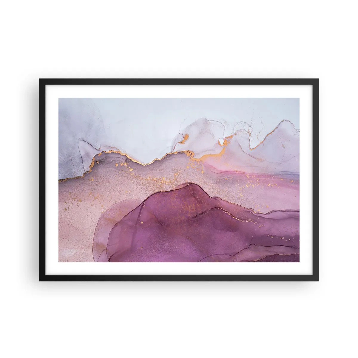 Affiche dans un cadre noir - Poster - Une composition abstraite dans des tons de violet et d'or. - 70x50cm - Vagues lilas et violettes - Décoration murale moderne pour le salon et la chambre ARTTOR