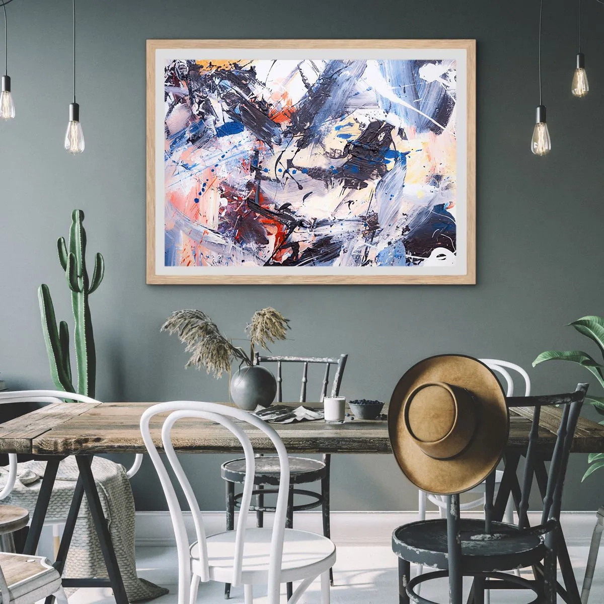 Affiche dans un chêne clair - Poster - La danse folle de l'abstrait - 91x61 cm