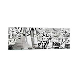 Impression sur verre - Image sur verre - Voiliers abstraits dans une composition monochrome - 160x50cm - Entre les vagues - Décoration murale moderne pour le salon et la chambre ARTTOR