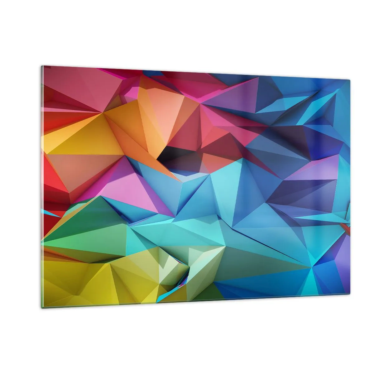 Impression sur verre - Image sur verre - Composition géométrique aux nuances intenses et multicolores - 120x80cm - Origami arc-en-ciel - Décoration murale moderne pour le salon et la chambre ARTTOR