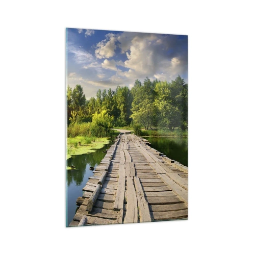 Impression sur verre - Image sur verre - Un paysage pittoresque avec un pont et un cygne - 70x100cm - L'été, l'été partout - Décoration murale moderne pour le salon et la chambre ARTTOR