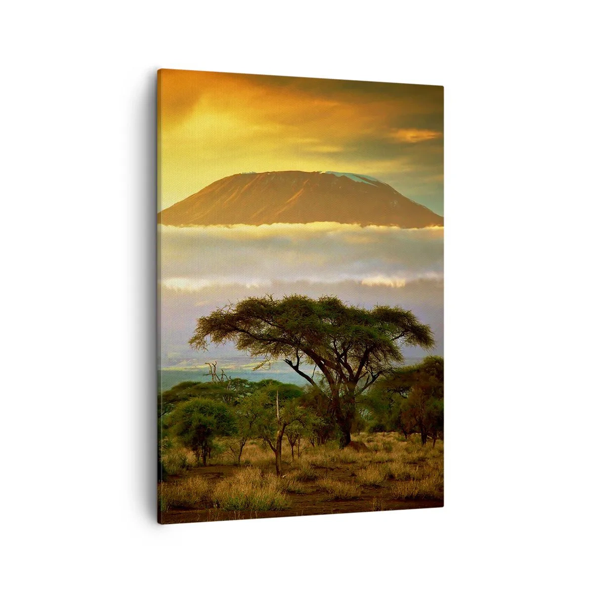 Impression sur toile - Image sur toile - Paysage africain avec le Kilimandjaro au lever du soleil - 50x70cm - Un rêve de voyageur - Décoration murale moderne pour le salon et la chambre ARTTOR