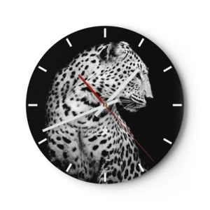 Horloge murale - Pendule murale - Portrait noir et blanc d'un léopard sur fond noir - 30x30cm - Presque un profil parfait! - Décoration murale moderne pour le salon, la cuisine et la chambre ARTTOR