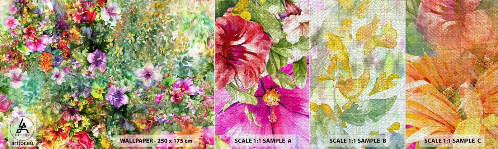 Échantillon de Papier Peint Premium Canvas - En fleurs pour la perdition - Fleurs, Jardin, Nature - 100x30 cm